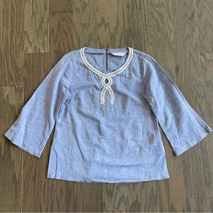 Blue Women's Top with Crochet Detail